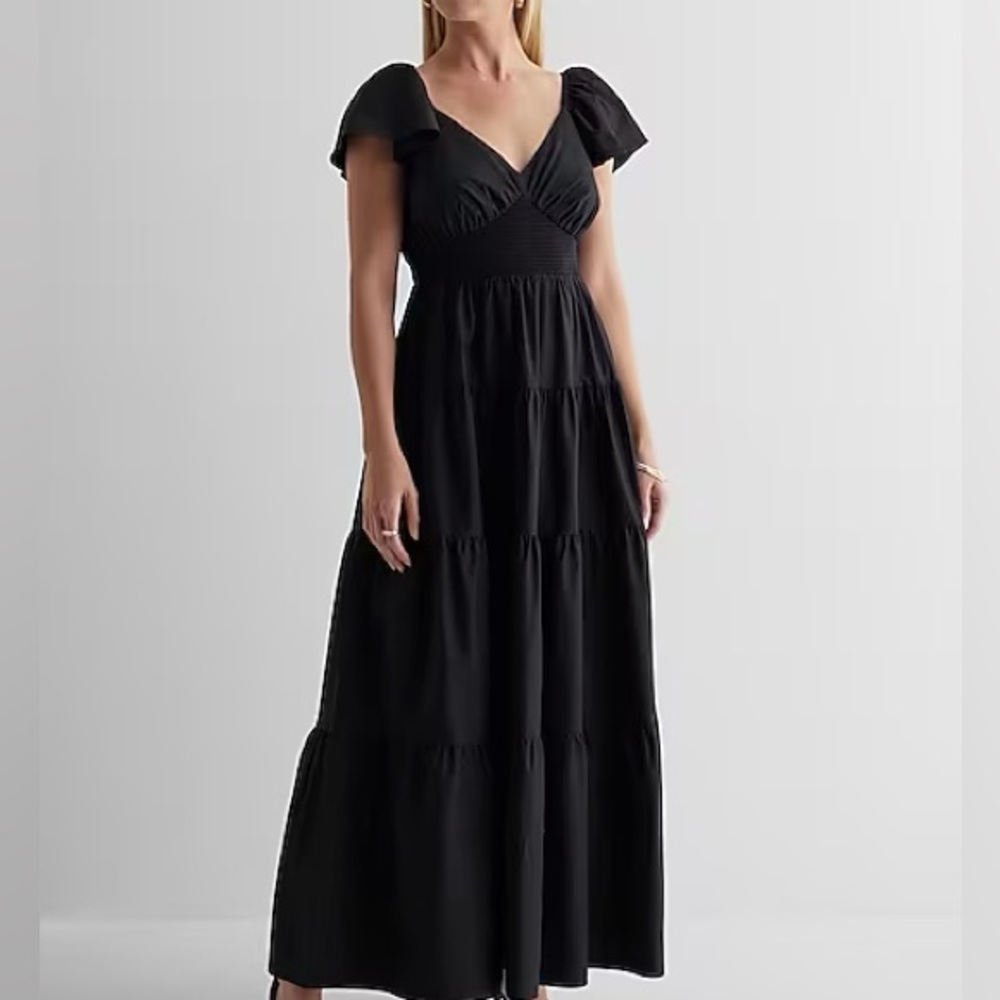 NWT Express V-Neck Flutter Sleeve Tiered Maxi Dress - Picture 1 of 6